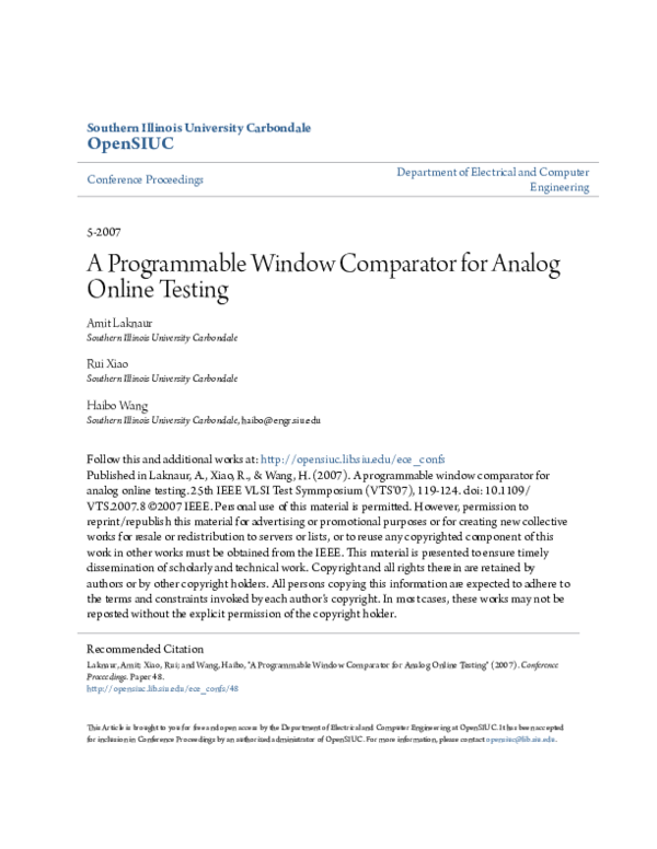 (PDF) A Programmable Window Comparator for Analog Online Testing