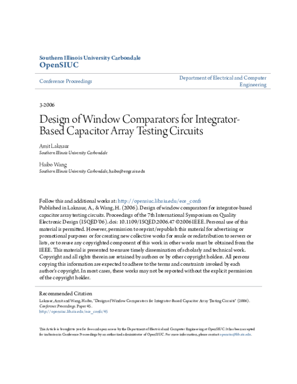 (PDF) Design of window comparators for integrator-based capacitor array ...