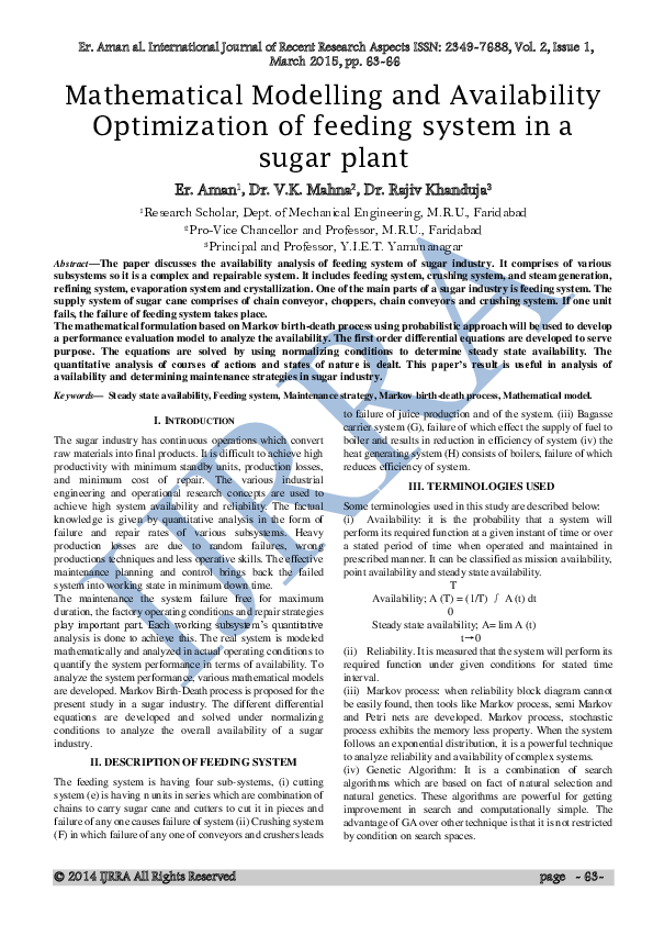(PDF) Mathematical Modelling and Availability Optimization of feeding ...