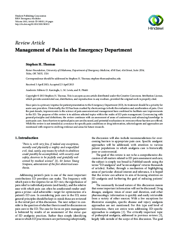 (PDF) Management of Pain in the Emergency Department