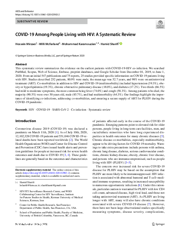 (PDF) COVID-19 among people living with HIV: A systematic review