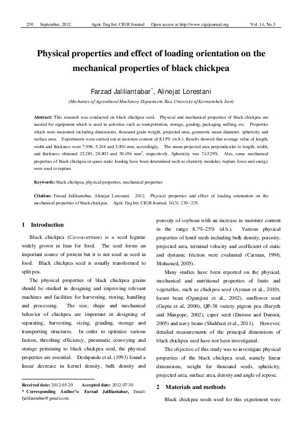 (PDF) Physical properties and effect of loading orientation on the ...