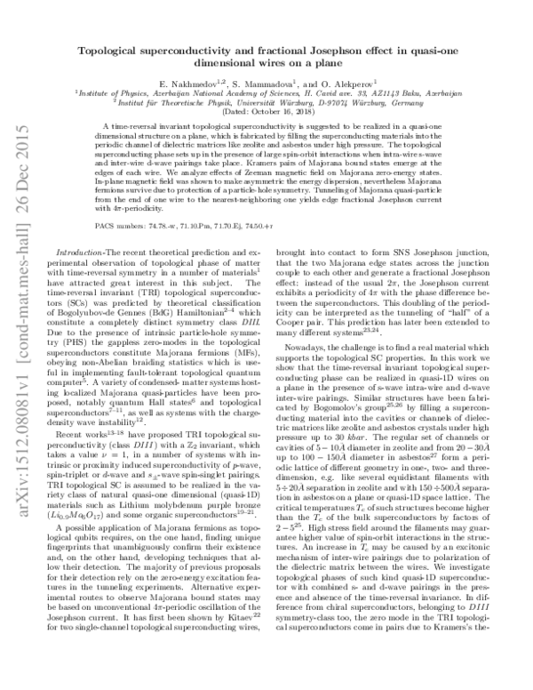 (PDF) Topological superconductivity and fractional Josephson effect in ...