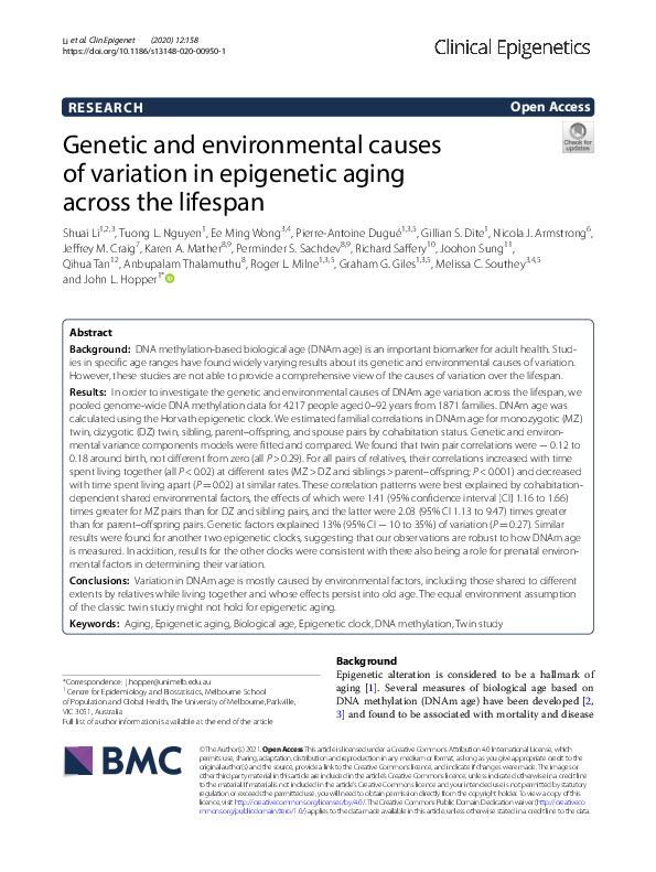 (PDF) Genetic and environmental causes of variation in epigenetic aging ...