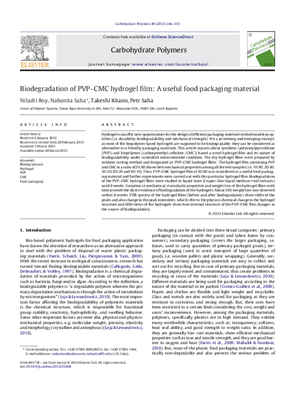 (PDF) Biodegradation of PVP–CMC hydrogel film: A useful food packaging ...