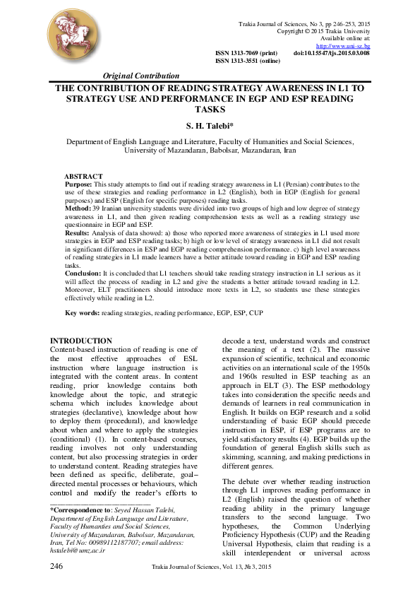 (PDF) The contribution of reading strategy awareness in L1 to strategy ...