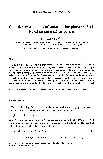 (PDF) Complexity estimates of some cutting plane methods based on the ...