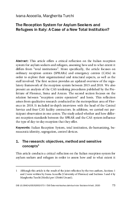 (PDF) The Reception System for Asylum Seekers and Refugees in Italy: A ...