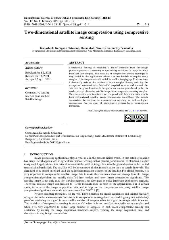 (PDF) Two-dimensional satellite image compression using compressive sensing