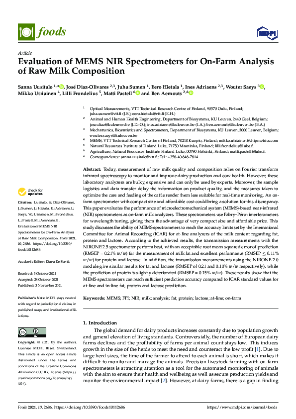(PDF) Evaluation of MEMS NIR Spectrometers for On-Farm Analysis of Raw ...