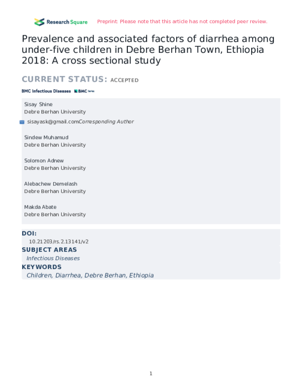 (PDF) Prevalence and associated factors of diarrhea among under-five ...