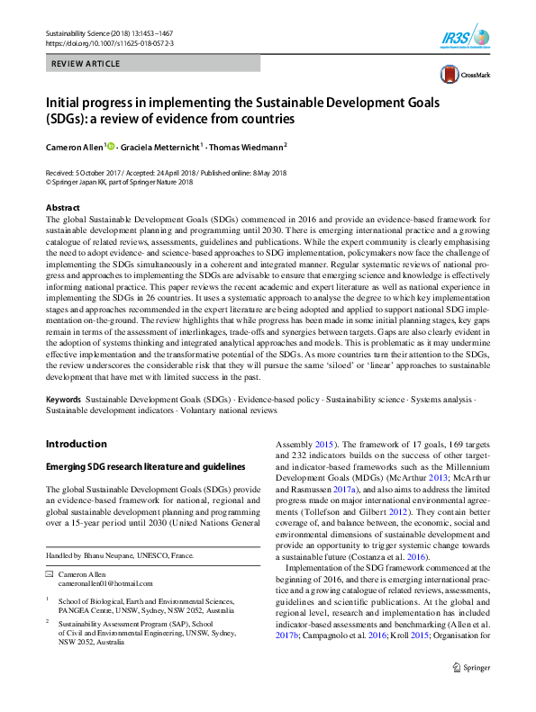 (PDF) Initial progress in implementing the Sustainable Development ...