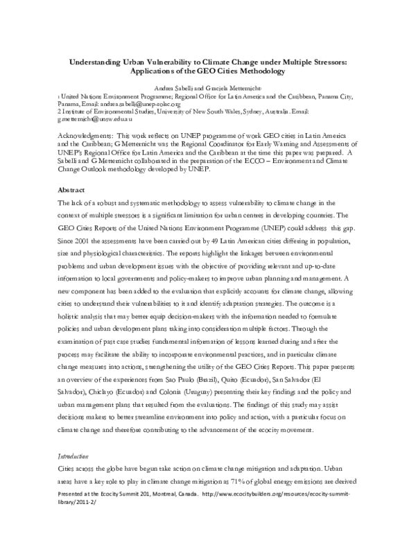 (PDF) Understanding Urban Vulnerability to Climate Change under ...