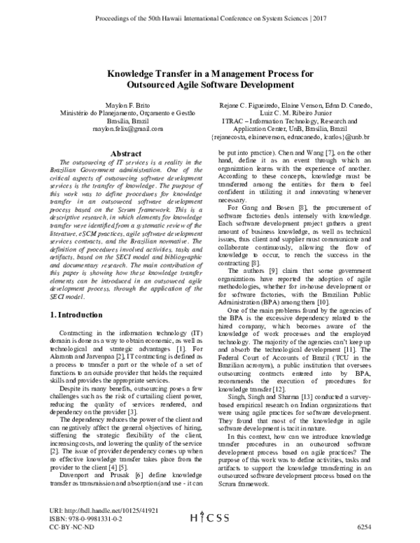 (PDF) Knowledge Transfer in a Management Process for Outsourced Agile ...