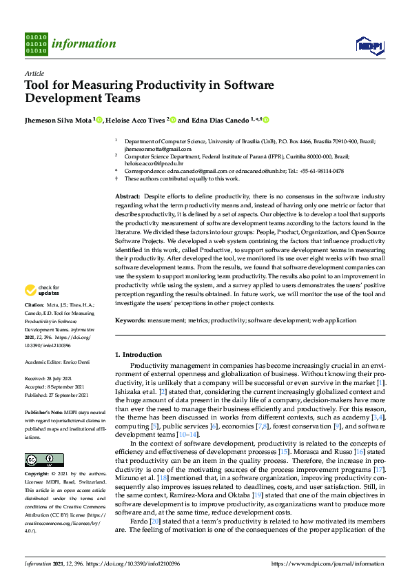 (PDF) Tool for Measuring Productivity in Software Development Teams