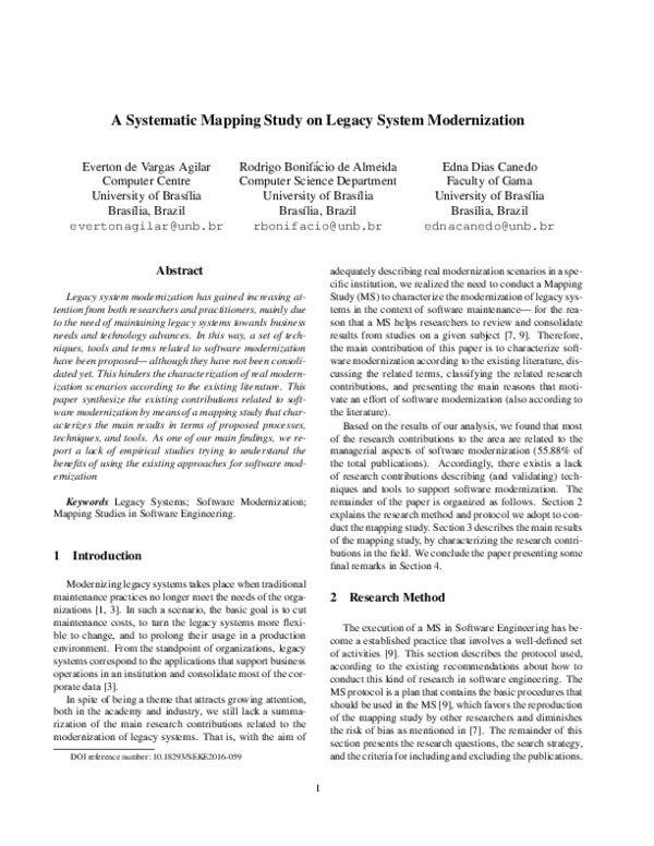 (PDF) A Systematic Mapping Study on Legacy System Modernization