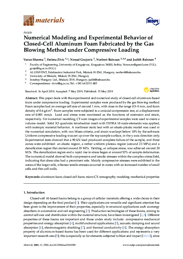 (PDF) Numerical Modeling and Experimental Behavior of Closed-Cell ...
