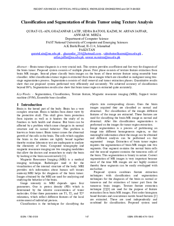 (PDF) Classification and segmentation of brain tumor using texture analysis