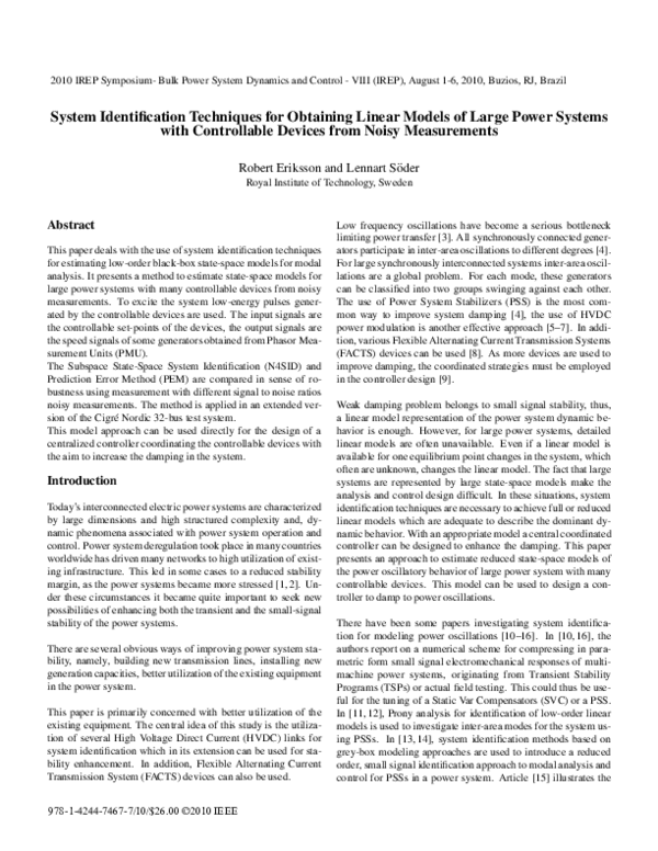 (PDF) System identification techniques for obtaining linear models of ...
