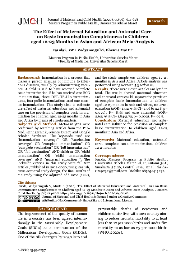 (PDF) The Effect of Maternal Education and Antenatal Care on Basic ...