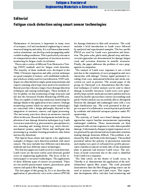 (PDF) Fatigue crack detection using smart sensor technologies