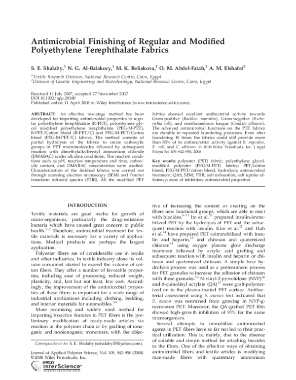 (PDF) Antimicrobial finishing of regular and modified polyethylene ...
