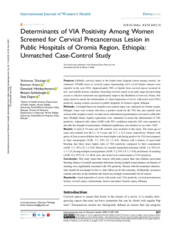(PDF) Determinants of VIA Positivity Among Women Screened for Cervical ...