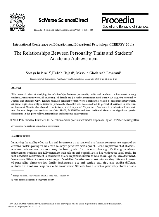 (PDF) The Relationships Between Personality Traits and Students ...