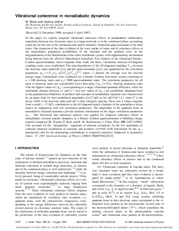 (PDF) Vibrational coherence in nonadiabatic dynamics
