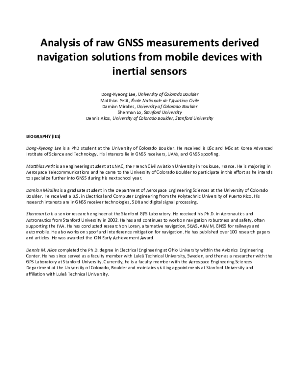 (PDF) Analysis of Raw GNSS Measurements Derived Navigation Solutions ...