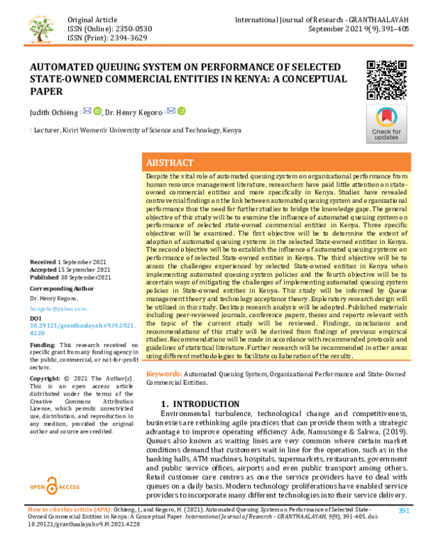 (PDF) Automated Queuing System on Performance of Selected State-Owned ...