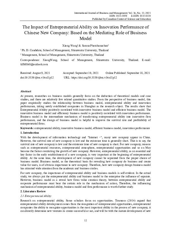 (PDF) The Impact of Entrepreneurial Ability on Innovation Performance ...