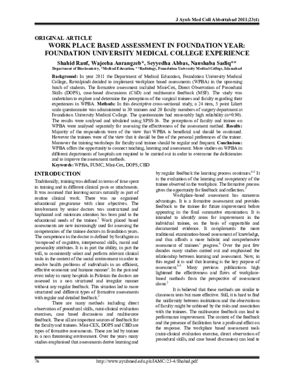 (PDF) Work place based assessment in foundation year Foundation