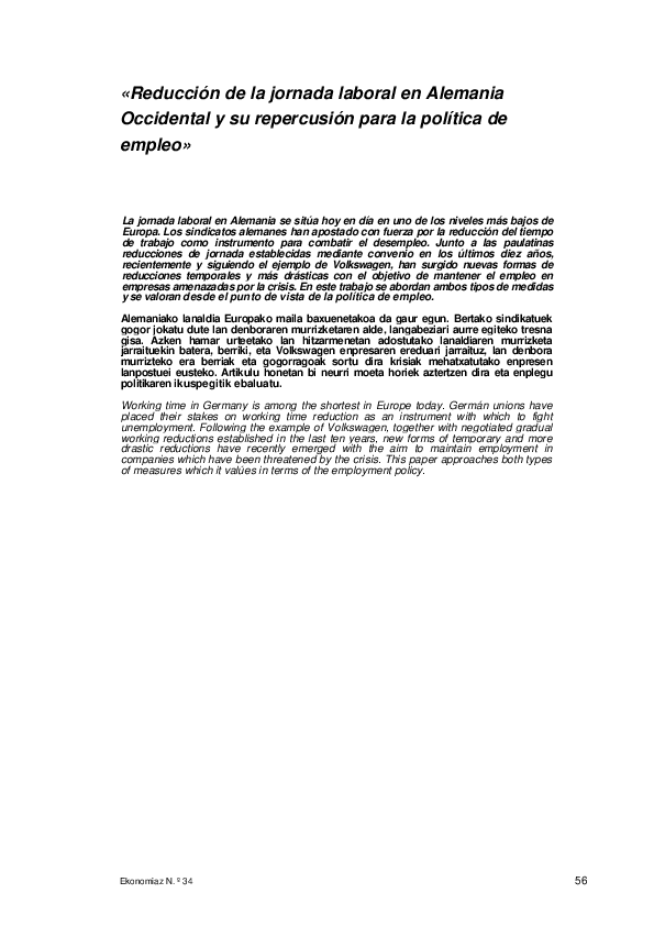 (PDF) Reducción de la jornada laboral en Alemania Occidental y su ...