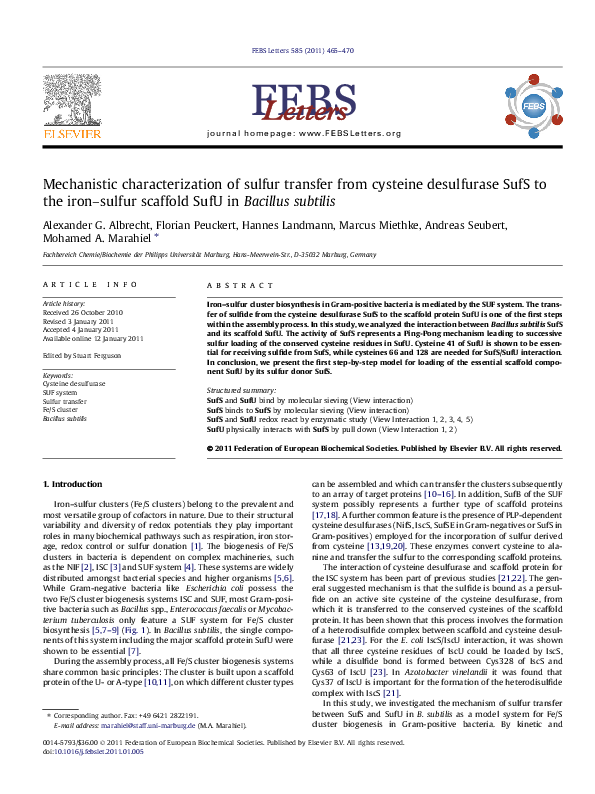 (PDF) Mechanistic characterization of sulfur transfer from cysteine ...