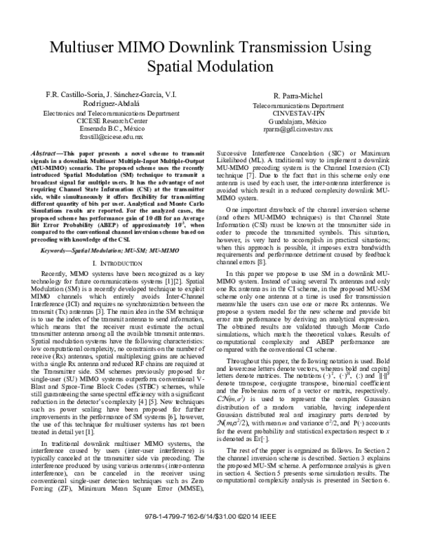 (PDF) Multiuser MIMO downlink transmission using spatial modulation