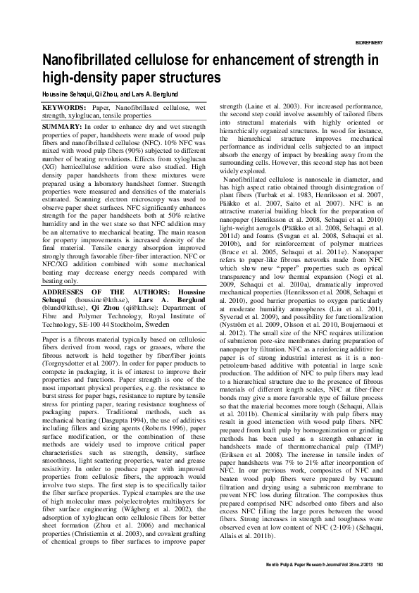 (PDF) Nanofibrillated cellulose for enhancement of strength in high ...