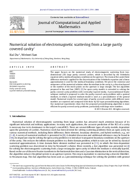 (PDF) Numerical solution of electromagnetic scattering from a large ...