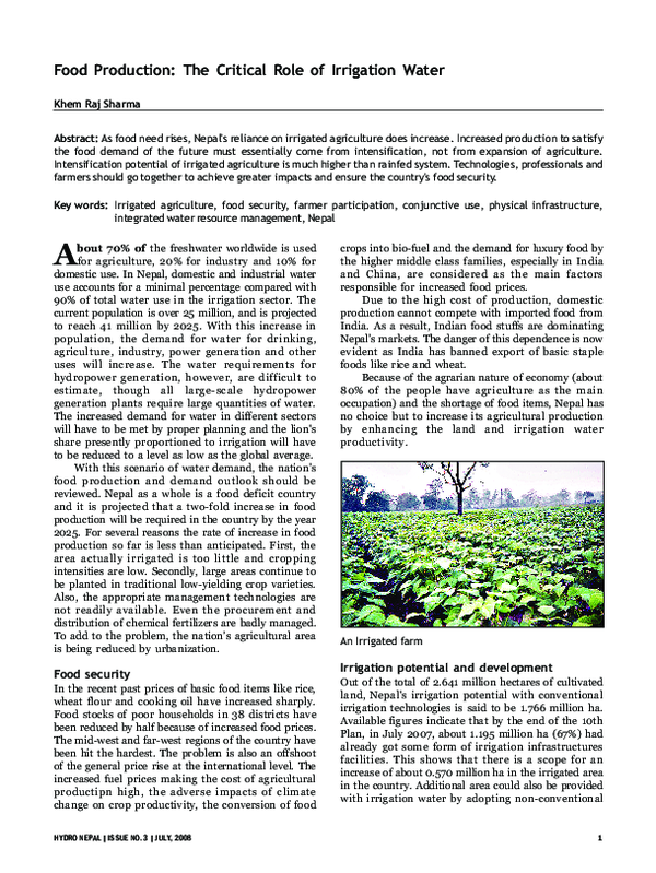 (PDF) Food Production The Critical Role of Irrigation Water Khem
