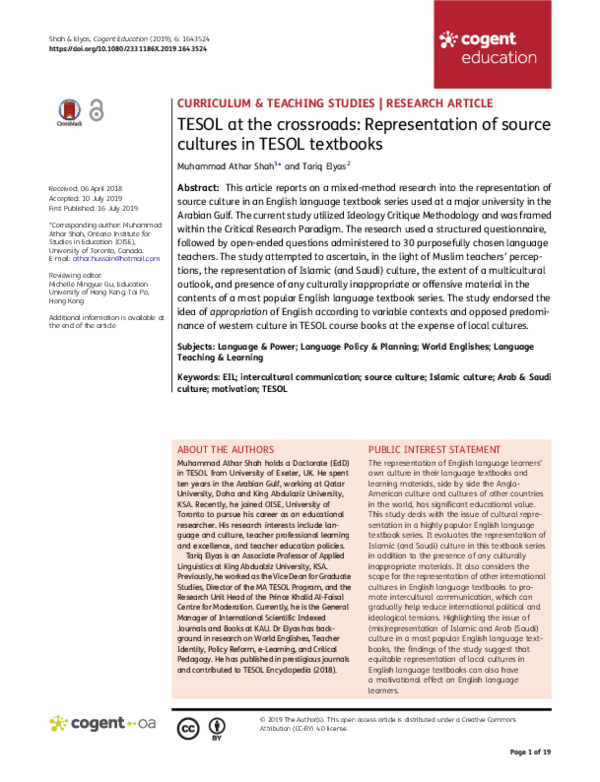 (PDF) TESOL at the crossroads: Representation of source cultures in ...