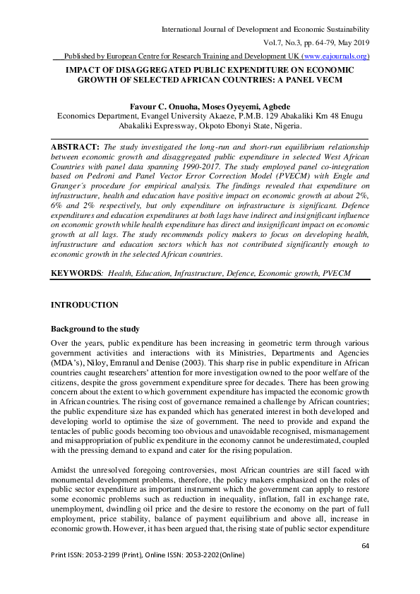 (PDF) Impact of Disaggregated Public Expenditure on Economic Growth of ...