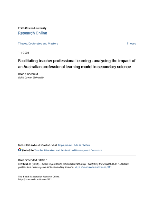 (PDF) Facilitating teacher professional learning : analysing the impact ...