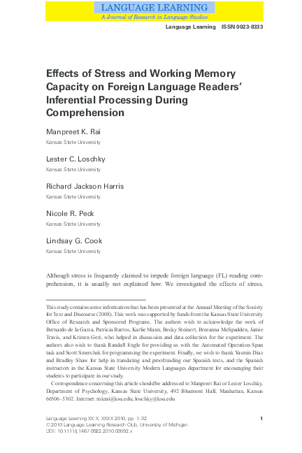 (PDF) Effects of Stress and Working Memory Capacity on Foreign Language ...