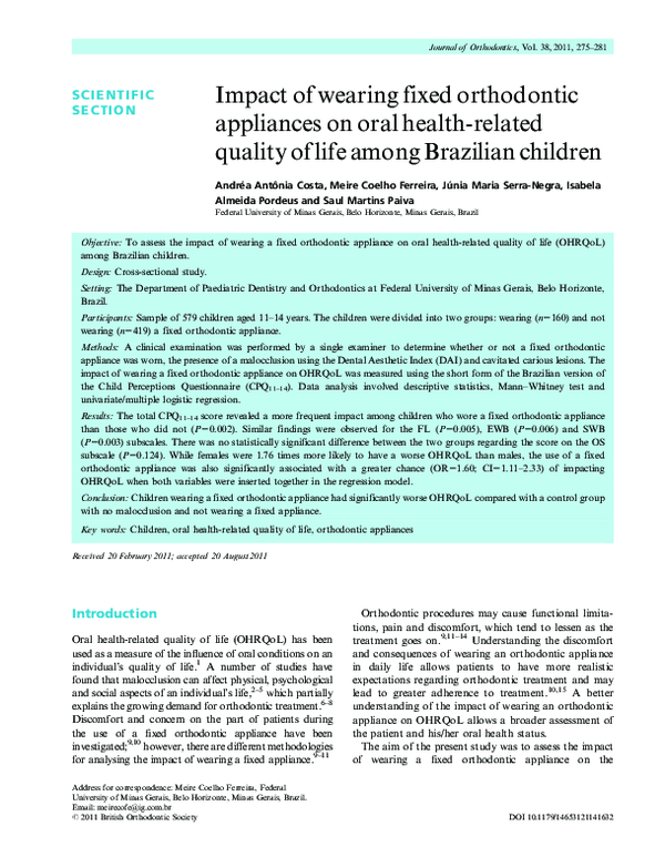 (PDF) Impact of wearing fixed orthodontic appliances on oral health ...