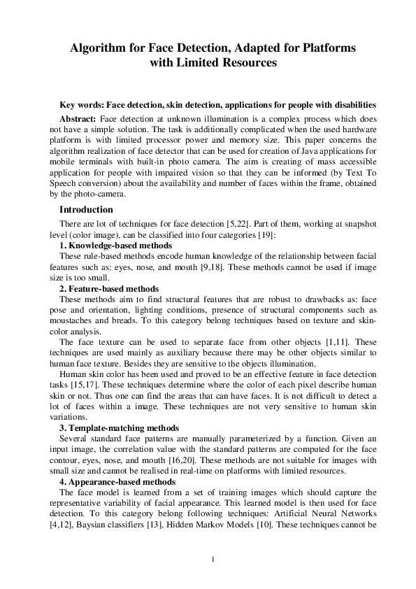 (PDF) Algorithm for face detection, adapted for platforms with limited ...