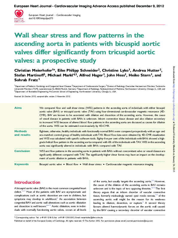 (PDF) Wall shear stress and flow patterns in the ascending aorta in ...