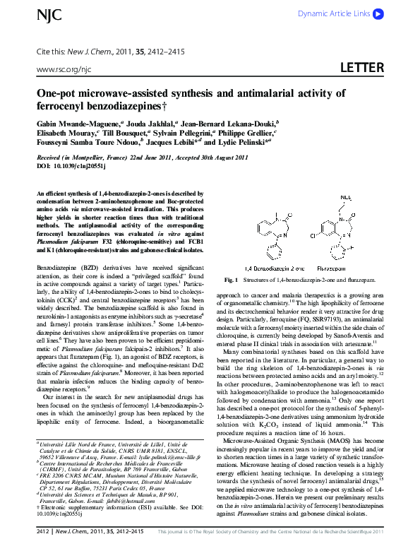 (PDF) One-pot microwave-assisted synthesis and antimalarial activity of ...