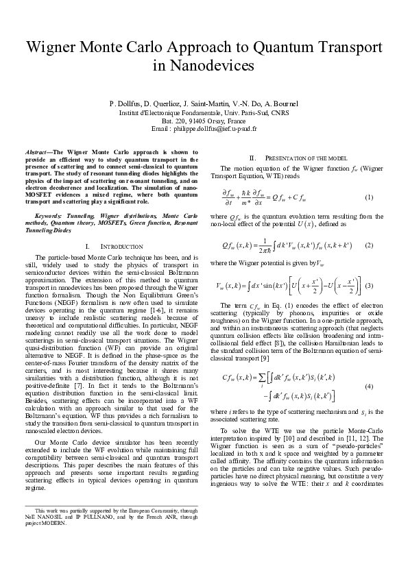 Pdf Wigner Monte Carlo Approach To Quantum Transport In Nanodevices
