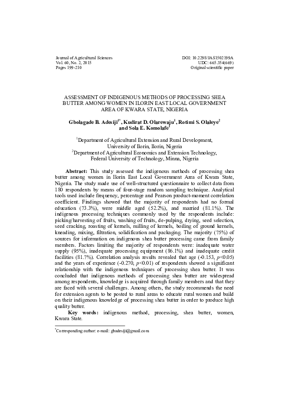 (PDF) Assessment of indigenous methods of processing shea butter among ...
