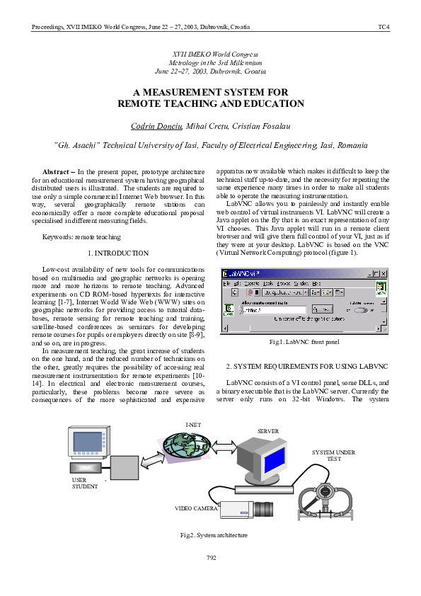 (PDF) A Measurement System for Remote Teaching and Education